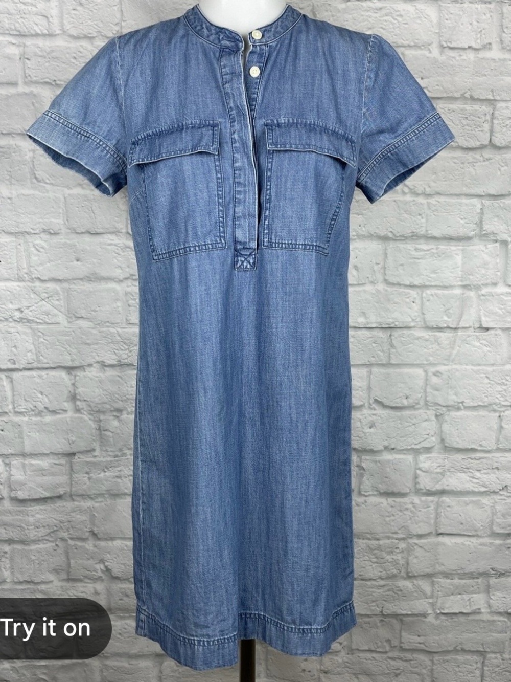J. Crew Casual Summer Chambray Short Sleeve Button-Trim  Denim Shift Dress